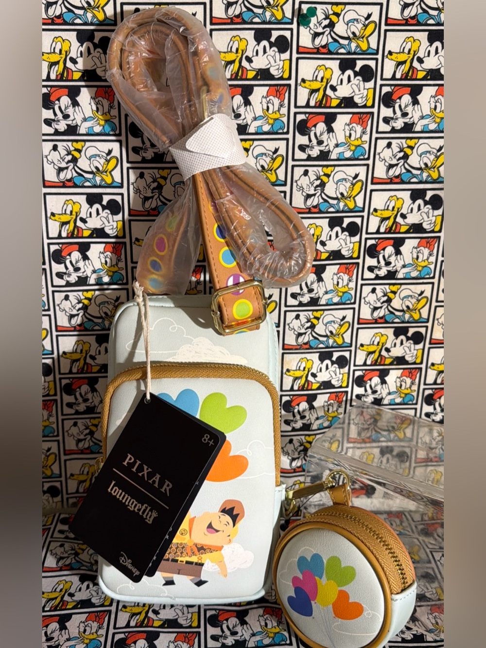 Loungefly Pixar UP! Russell Heart Balloons Sling Bag Crossbody W/Coin Purse NWT